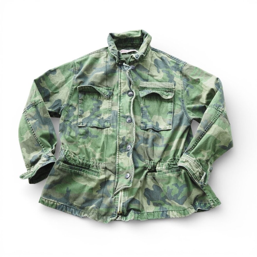Free People Seize the Day Camo Utility Jacket Women's S Oversized Military